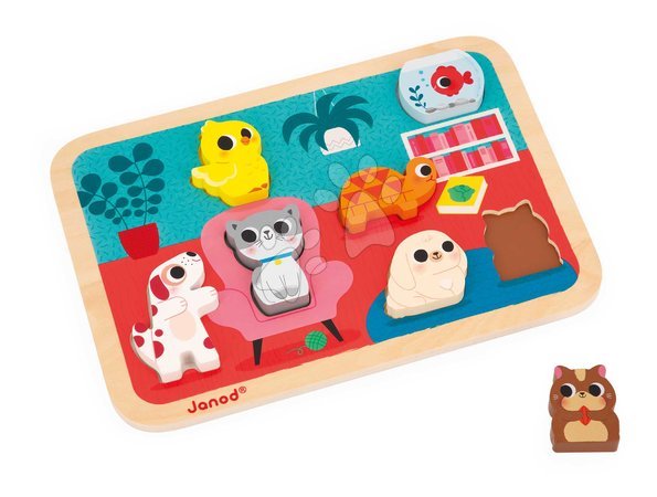 Black Friday de la producătorul Janod | Pagină 7 - Puzzle din lemn cu piese de inserție pentru cei mai mici – Animale de companie Pets Chunky Puzzle Janod