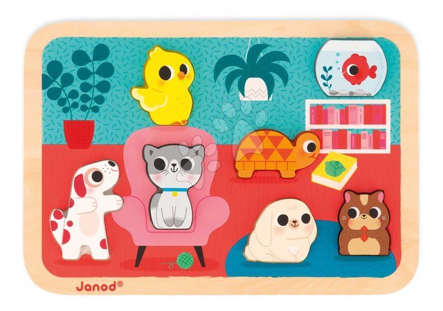 Puzzleuri din lemn  - Puzzle din lemn cu piese de inserție pentru cei mai mici – Animale de companie Pets Chunky Puzzle Janod - 2