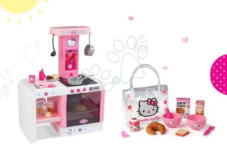 Hello Kitty - Set kuchynka Hello Kitty Cheftronic Smoby so zvukmi a raňajkový set v taštičke