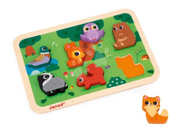 Black Friday de la producătorul Janod | Pagină 7 - Puzzle din lemn cu piese de inserat pentru cei mai mici – Animale din pădure The Forest Chunky Puzzle Janod