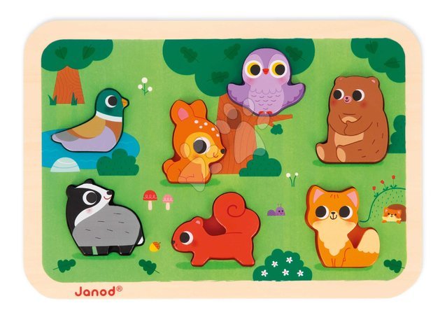 Puzzleuri din lemn  - Puzzle din lemn cu piese de inserat pentru cei mai mici – Animale din pădure The Forest Chunky Puzzle Janod - 2