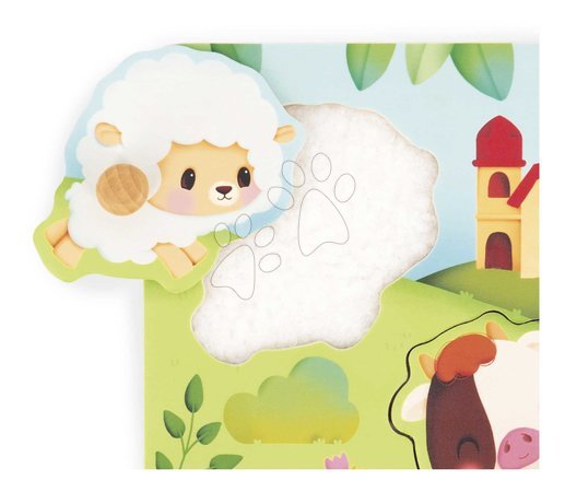 Puzzleuri din lemn  - Puzzle din lemn cu piese de inserație și mâner - Animalele de la fermă Tactile Puzzle Janod - 4