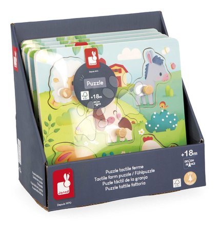 Puzzleuri din lemn  - Puzzle din lemn cu piese de inserație și mâner - Animalele de la fermă Tactile Puzzle Janod - 8