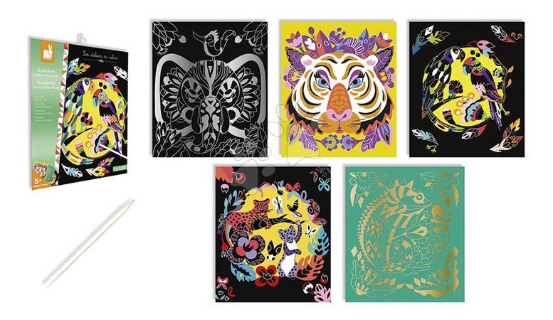 Ръчни работи и творчество - Мини креативен комплект Животните на света Scratch Art Animals of the World Atelier Janod - 8