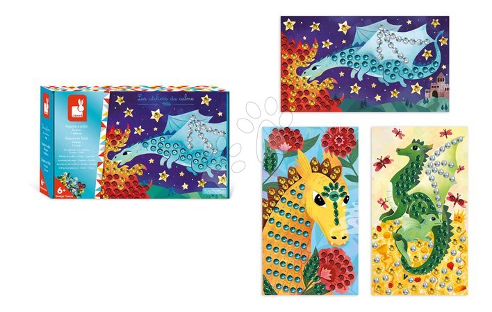 Prace ręczne i tworzenie - Midi kreatívna sada Obrázky s flitrami Draky Sequins to Stick Dragons Atelier Janod - 6