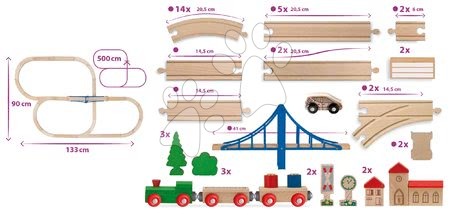 Favonatok - Fa vasúti sínpálya Train Set with Bridge Eichhorn - 5