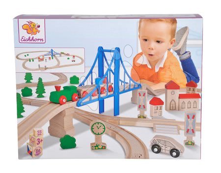 Favonatok - Fa vasúti sínpálya Train Set with Bridge Eichhorn - 7