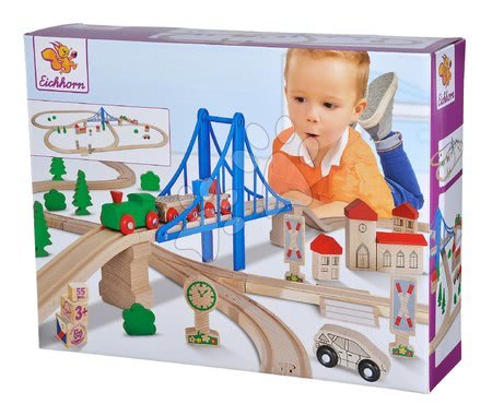 Favonatok - Fa vasúti sínpálya Train Set with Bridge Eichhorn - 8