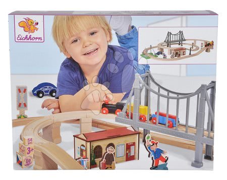 Trenuri din lemn și căi ferată - Cale ferată din lemn cu gară Train Set with Bridge Eichhorn - 6