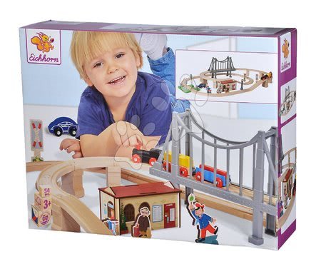 Trenuri din lemn și căi ferată - Cale ferată din lemn cu gară Train Set with Bridge Eichhorn - 7