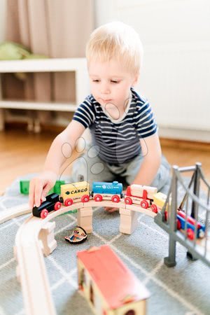 Trenuri din lemn și căi ferată - Cale ferată din lemn cu gară Train Set with Bridge Eichhorn - 1