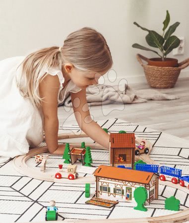 Drewniane pociągi i kolejki - Drewniana kolejka szynowa z budynkiem gospodarczym oraz tunelem Train Set Farm Eichhorn - 8