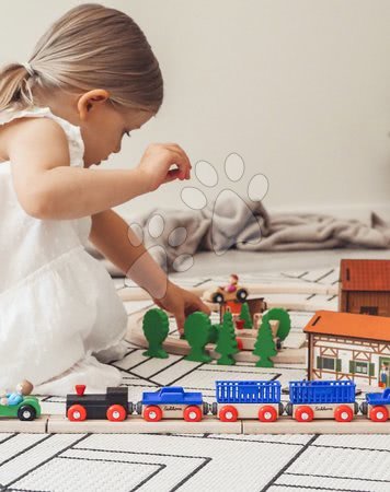 Drewniane pociągi i kolejki - Drewniana kolejka szynowa z budynkiem gospodarczym oraz tunelem Train Set Farm Eichhorn - 9