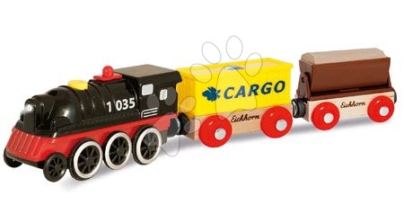 Fa gyerekjátékok - Kiegészítők vasúti pályához Train E-Loc with Wagon Eichhorn mozdony elemre 2 vagonnal 27 cm hosszú