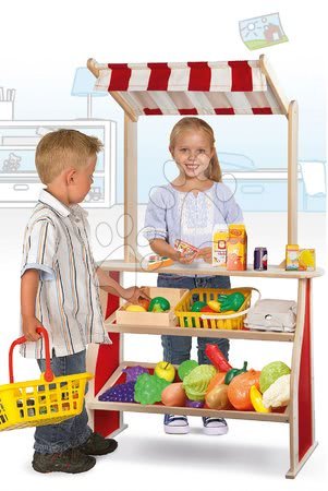 Jucării din lemn  - Stand din lemn pentru magazin Sales Counter with Roof Eichhorn cu acoperiș în dungi lungime de 105 cm de la 3 ani EH2561_1