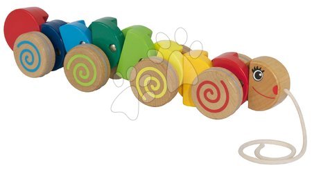 Drevené didaktické hračky - Drevená húsenica na ťahanie Pull along Animal Caterpillar Eichhorn