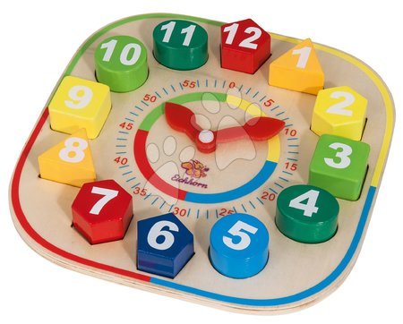 Drevené náučné hry - Drevené didaktické hodiny Teaching Clock with stacking parts Eichhorn
