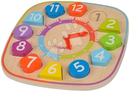 Dřevěné naučné hry - Dřevěné didaktické hodiny Teaching Clock with stacking parts Eichhorn - 2