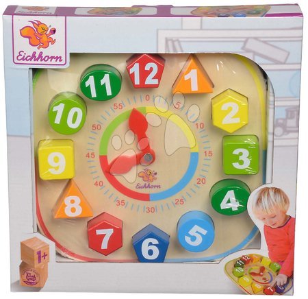 Dřevěné naučné hry - Dřevěné didaktické hodiny Teaching Clock with stacking parts Eichhorn - 5