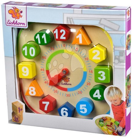 Dřevěné naučné hry - Dřevěné didaktické hodiny Teaching Clock with stacking parts Eichhorn - 1