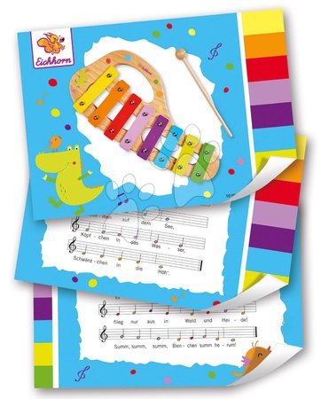 Dětské hudební nástroje - Dřevěný xylofon Music Xylophone Eichhorn barevný 8 tónů s kladívkem od 24 měsíců_1