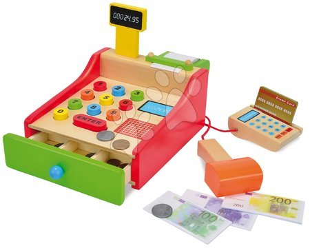 Drevené hračky - Drevená pokladňa so skenerom Scanner Cash Register Eichhorn s doplnkami