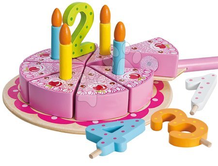 Dětské kuchyňky Eichhorn - Dřevěný narozeninový dort na podnose Cake Eichhorn se svíčkami a čísly od 24 měsíců