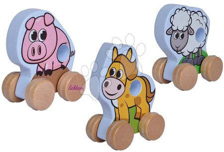 Drevené didaktické hračky - Drevené zvieratko na kolieskach Push along Animals Eichhorn