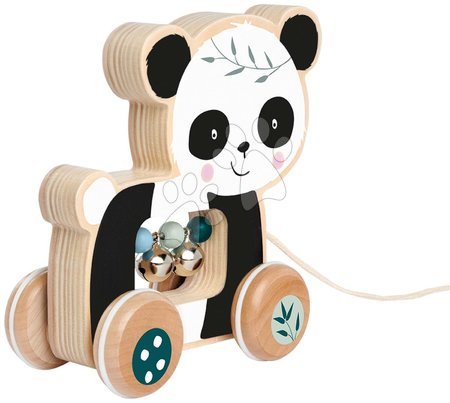 Drevené didaktické hračky - Drevené zvieratko na ťahanie Push along Animal Eichhorn so zvončekmi panda opička od 12 mes