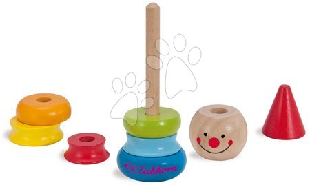 Dřevěné didaktické hračky - Dřevěná skládací věž klaun Stacking Clown Eichhorn 8 barevných dílů výška od 12 měsíců_1