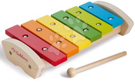 Dětské hudební nástroje - Dřevěný xylofon Wooden Xylophone Eichhorn s kladívkem 6 různých tónů od 24 měsíců