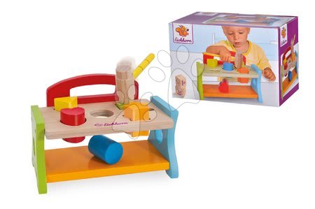 Dřevěné didaktické hračky - Dřevěná zatloukačka s kostkami Hammering Bench Eichhorn - 4