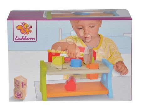 Dřevěné didaktické hračky - Dřevěná zatloukačka s kostkami Hammering Bench Eichhorn - 5