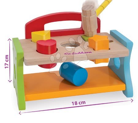 Dřevěné didaktické hračky - Dřevěná zatloukačka s kostkami Hammering Bench Eichhorn - 3