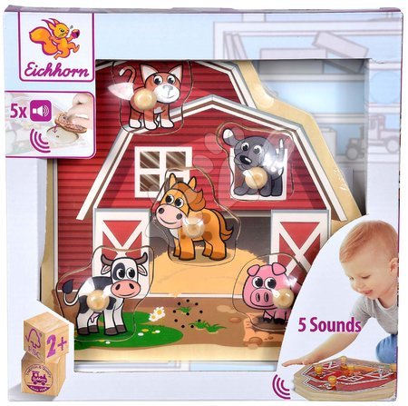 Drevené didaktické hračky - Drevené puzzle farma Puzzle with Sound Eichhorn 5 zvieratiek so zvukom od 24 mes_1