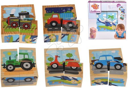 Pohádkové kostky - Dřevěné puzzle kostky Picture Cube Vehicles Eichhorn - 1
