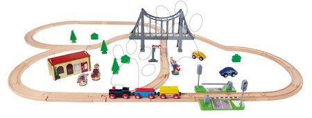 Dřevěné hračky - Dřevěná vláčkodráha Train Set with Bridge Eichhorn