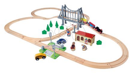 Drevené hračky - Drevená vláčikodráha Train Set with Bridge Eichhorn_1