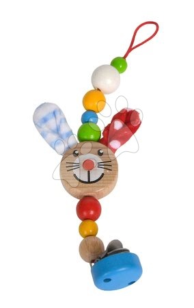 Eichhorn - Dřevěné poutko na dudlík Rabbit Baby Eichhorn 27 cm s oušky a kuličkami od 0 měs