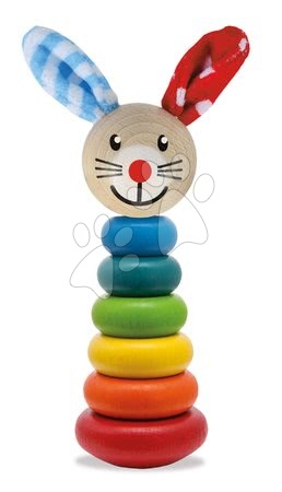 Drevené didaktické hračky - Drevený zajačik Stacking Rabbit Baby Eichhorn výška 18 cm stohovateľný s plyšovými uškami od 12 mes
