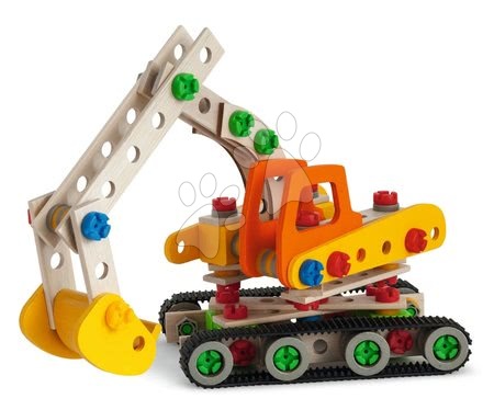 Drevené hračky - Drevená stavebnica pásový žeriav Constructor Crawler Excavator Eichhorn 4 modely (žeriav, pásový žeriav, vagón, snežná štvorkolka) 170 dielov od 6 rokov_1