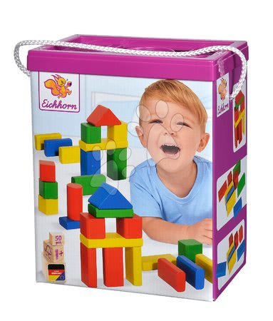 Fa építőjátékok - Fakockák Coloured Wooden Blocks Eichhorn_1