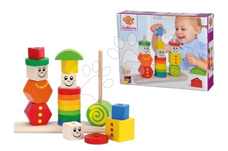 Dřevěné didaktické hračky - Dřevěná skládačka figurky Stacking Puzzle Figures Eichhorn barevné a vzorované tvary 21 dílů od 12 měsíců_1