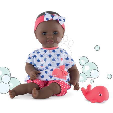 Punčke in dojenčki za deklice - Dojenček za kopanje Bebe Bath Alyzee Corolle s črnimi mežikajočimi očkami in robi 30 cm od 18 mes