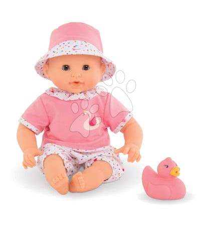 Igrače dojenčki od 18. meseca - Dojenček za kopanje Bebe Bath Calypso Corolle z rjavimi mežikajočimi očkami in labodom 30 cm od 18 mes