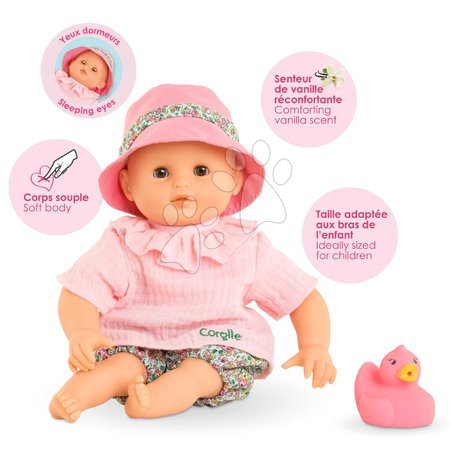 Кукли от 18 месеца - Кукла за къпане Baby Bath Coralie Mon Premiere Poupon Corolle с кафяви мигащи очи и с патица с дължина 30 см, за деца над 18 месеца_0