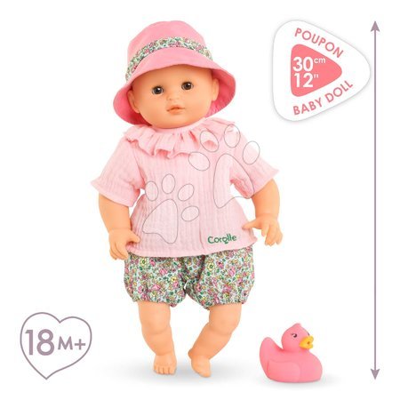 Кукли от 18 месеца - Кукла за къпане Baby Bath Coralie Mon Premiere Poupon Corolle с кафяви мигащи очи и с патица с дължина 30 см, за деца над 18 месеца_1