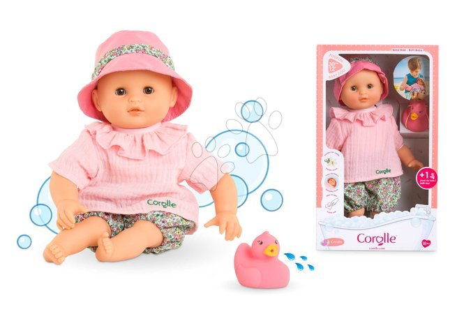 Кукли от 18 месеца - Кукла за къпане Baby Bath Coralie Mon Premiere Poupon Corolle с кафяви мигащи очи и с патица с дължина 30 см, за деца над 18 месеца_9