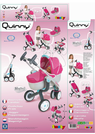 Kočárky pro panenky sety  - Set kočárek pro panenku Maxi Cosi & Quinny 3v1 Smoby - 12
