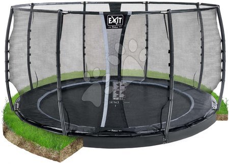 Trampoline - EXIT Dynamic ebenerdiges Trampolin ø427cm mit Sicherheitsnetz - schwarz_1